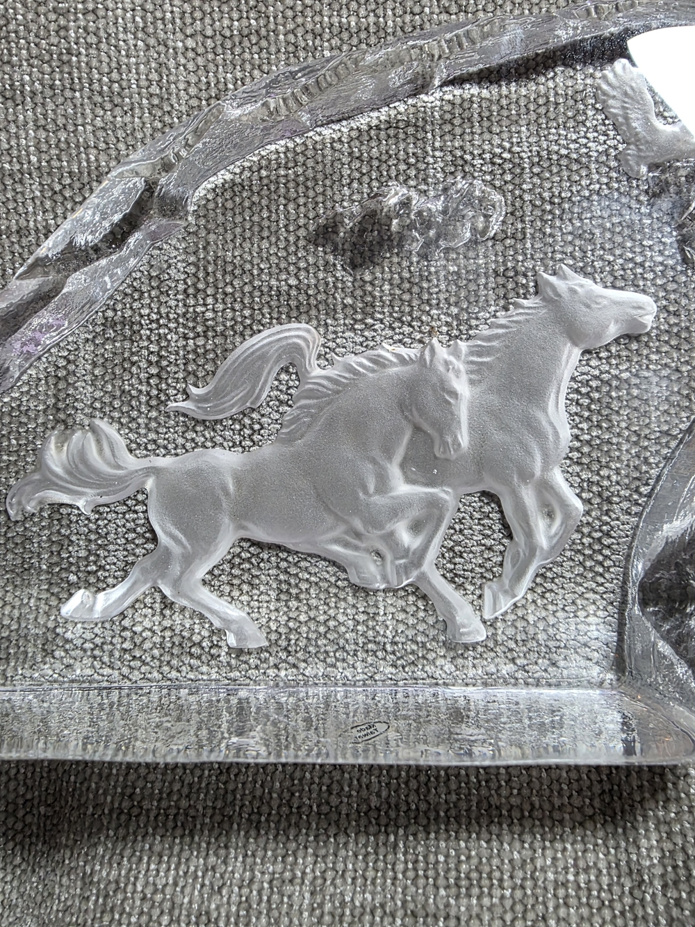 Frosted Clear Glass Horse Sculpture Freeform Art Glass Block